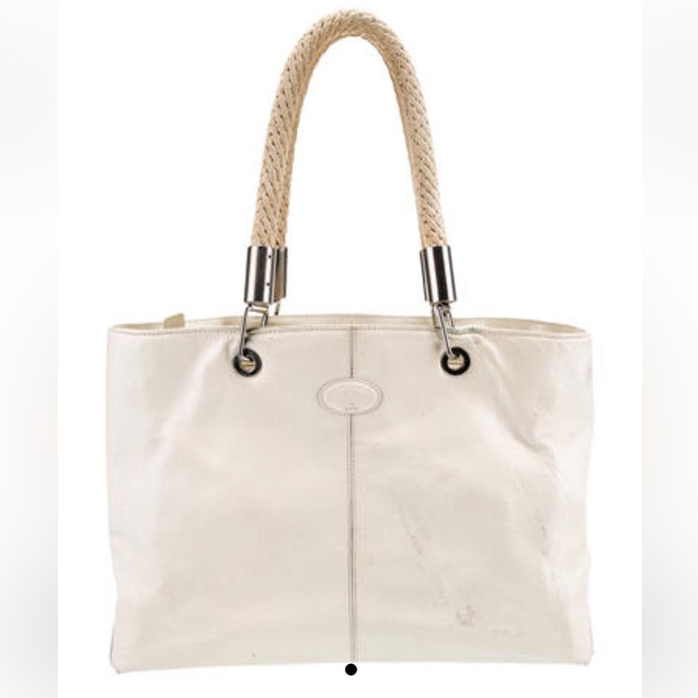 Tod’s white patent leather tote bag